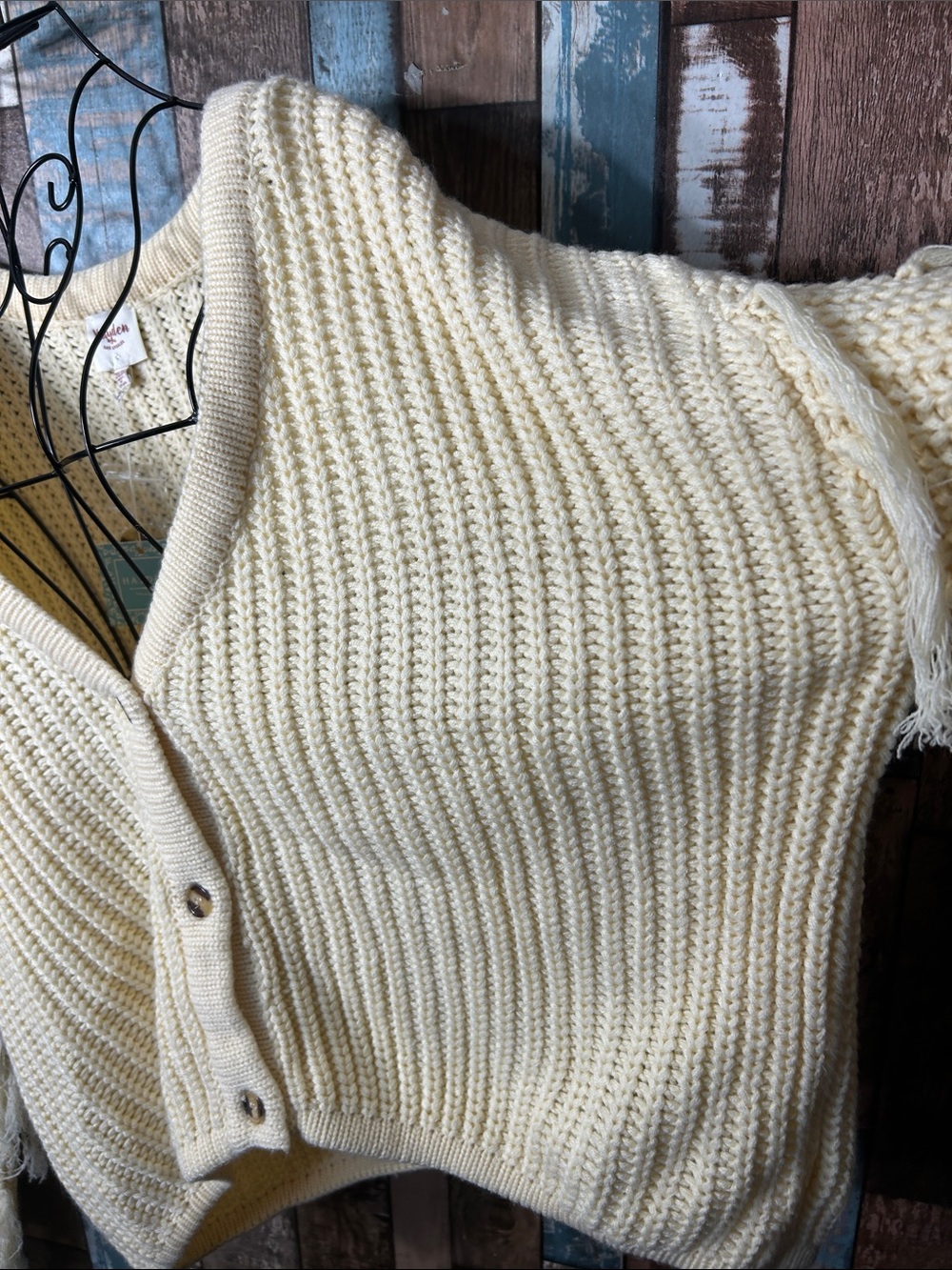 Hayden Cream Fringe Chunky V-Neck Cardigan - Picture 13 of 16